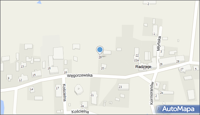 Radzieje, Węgorzewska, 19, mapa Radzieje