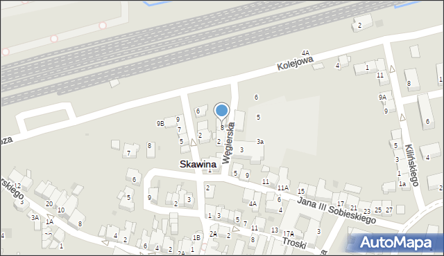 Skawina, Węgierska, 8, mapa Skawina