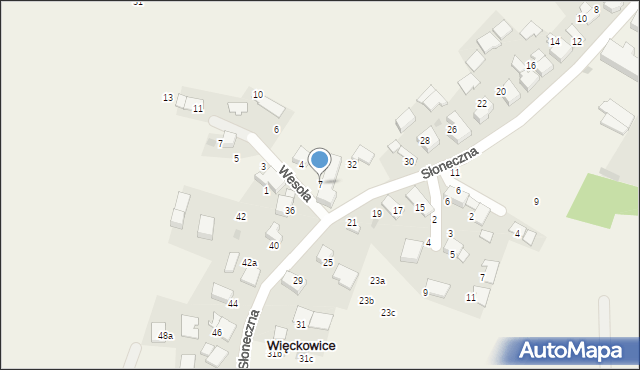 Więckowice, Wesoła, 7, mapa Więckowice