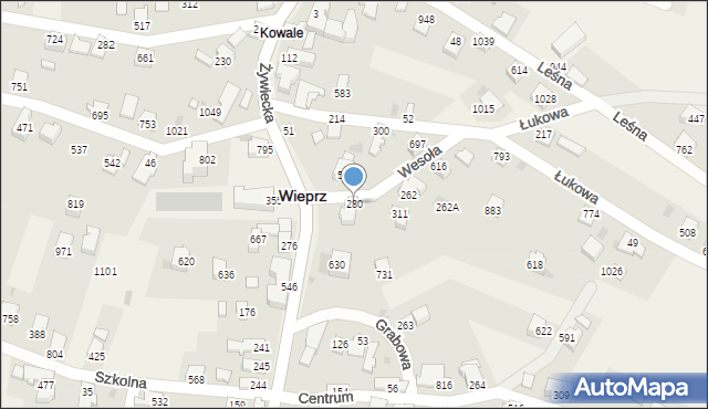 Wieprz, Wesoła, 280, mapa Wieprz