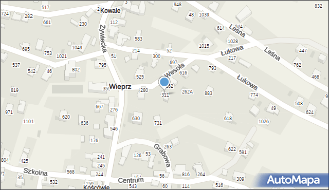 Wieprz, Wesoła, 311, mapa Wieprz