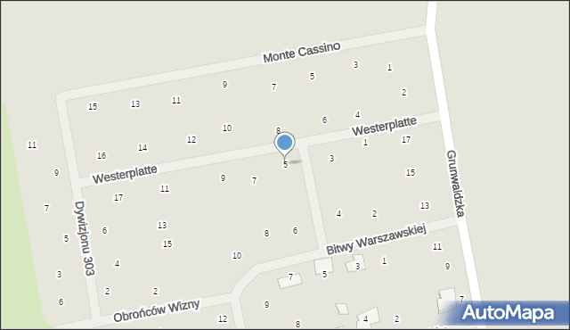 Wysokie Mazowieckie, Westerplatte, 5, mapa Wysokie Mazowieckie