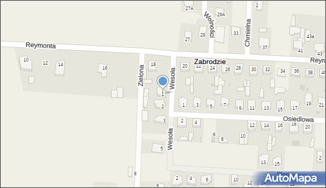 Zabrodzie, Wesoła, 1, mapa Zabrodzie