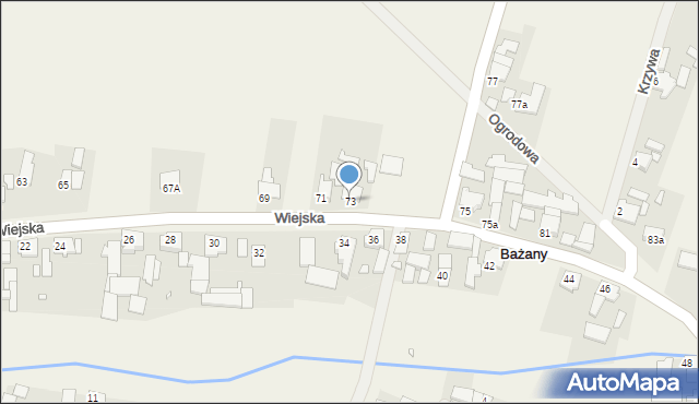 Bażany, Wiejska, 73, mapa Bażany