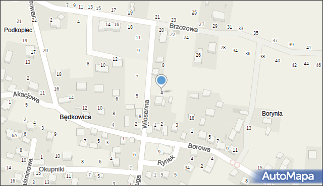 Będkowice, Wiosenna, 4, mapa Będkowice