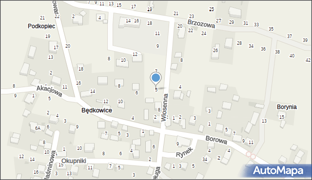 Będkowice, Wiosenna, 5, mapa Będkowice