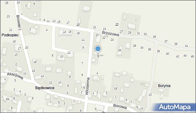 Będkowice, Wiosenna, 8, mapa Będkowice