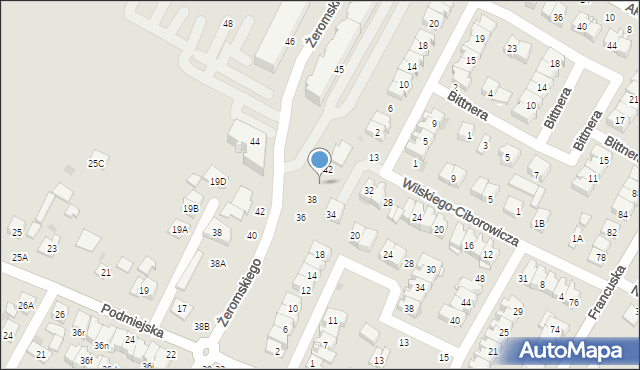 Biała Podlaska, Wilskiego-Ciborowicza Krzysztofa, ks., 40, mapa Białej Podlaskiej