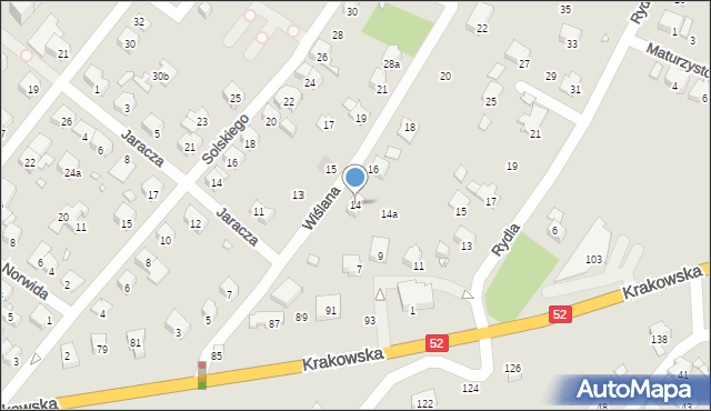 Bielsko-Biała, Wiślana, 14, mapa Bielsko-Białej