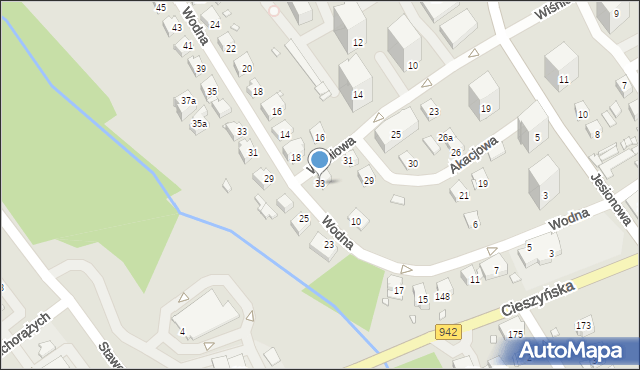 Bielsko-Biała, Wiśniowa, 33, mapa Bielsko-Białej