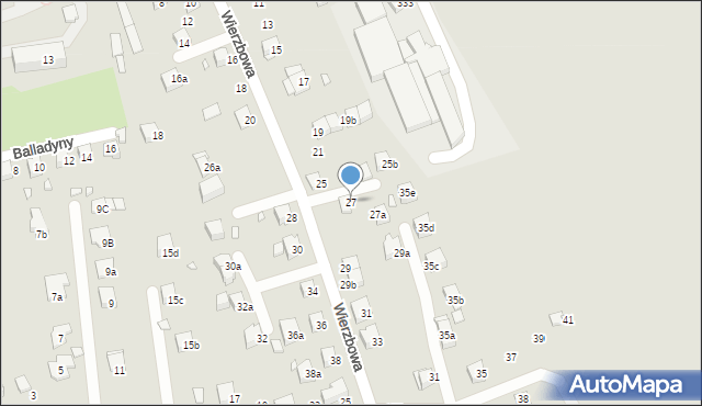 Bielsko-Biała, Wierzbowa, 27, mapa Bielsko-Białej