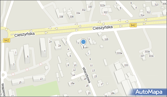 Bielsko-Biała, Wierzbowa, 5, mapa Bielsko-Białej