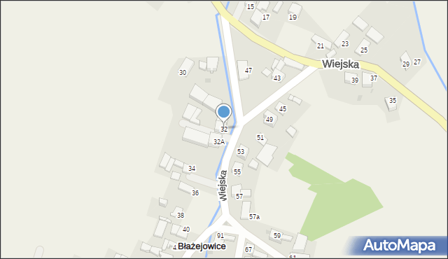 Błażejowice, Wiejska, 32, mapa Błażejowice