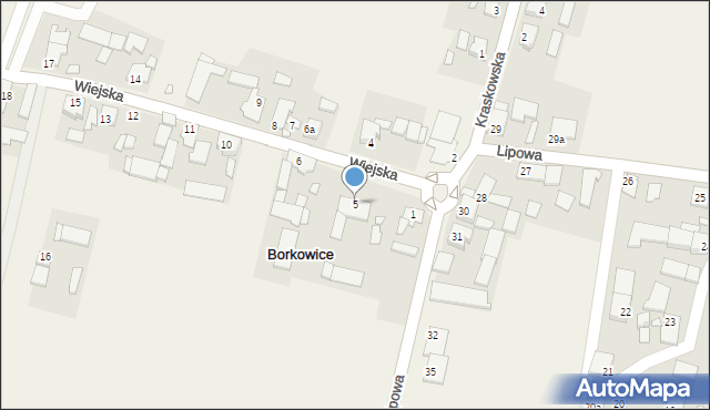 Borkowice, Wiejska, 5, mapa Borkowice