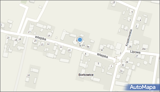 Borkowice, Wiejska, 8, mapa Borkowice