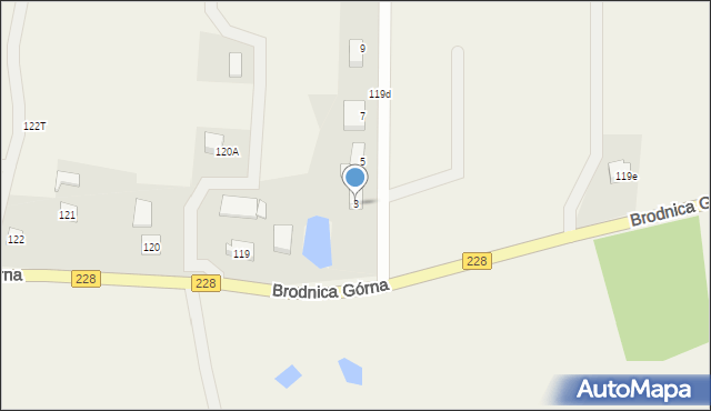 Brodnica Górna, Widokowa, 3, mapa Brodnica Górna