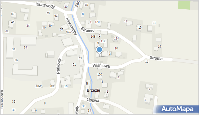 Brzezie, Wiśniowa, 106, mapa Brzezie