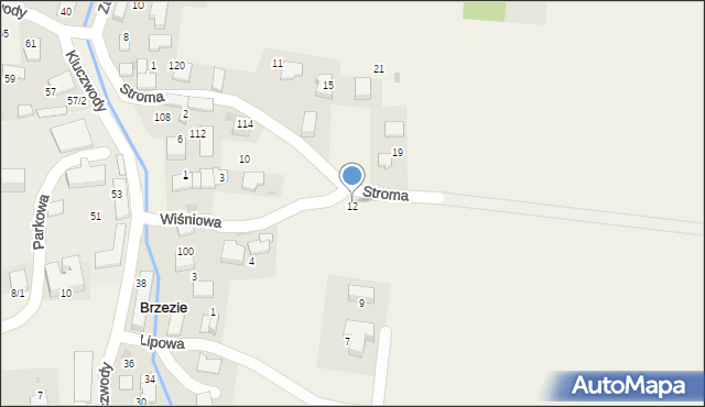 Brzezie, Wiśniowa, 12, mapa Brzezie