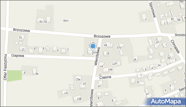Brzezinka, Wierzbowa, 17, mapa Brzezinka