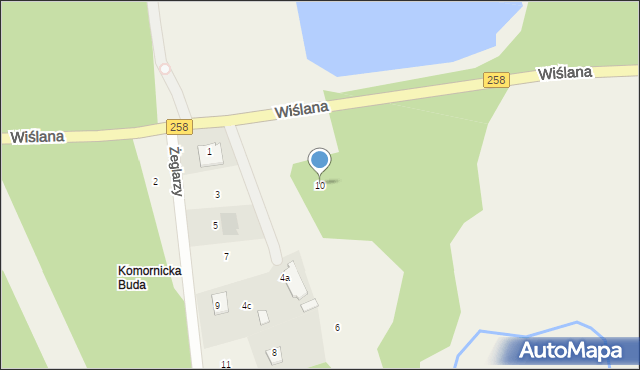 Brzoza, Wiślana, 10, mapa Brzoza