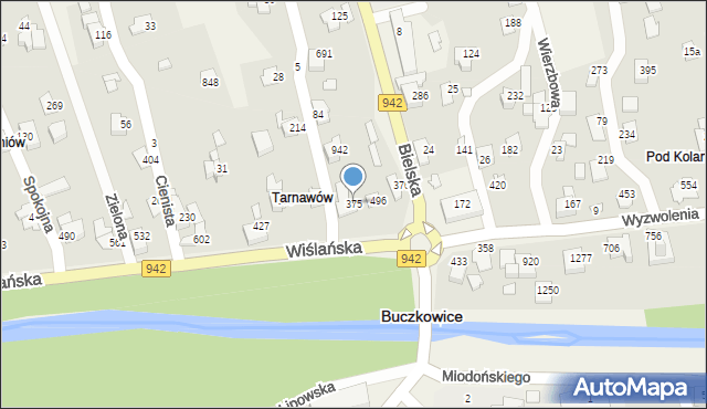 Buczkowice, Wiślańska, 375, mapa Buczkowice