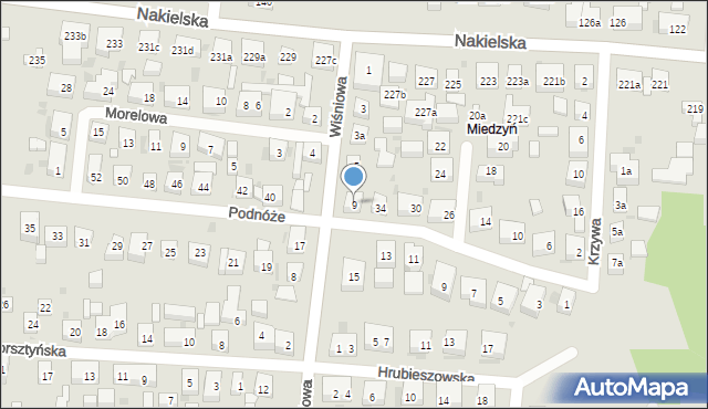 Bydgoszcz, Wiśniowa, 9, mapa Bydgoszczy