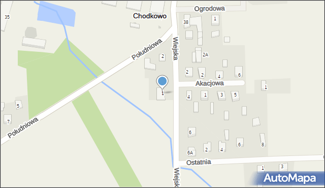 Chodkowo, Wiejska, 1, mapa Chodkowo
