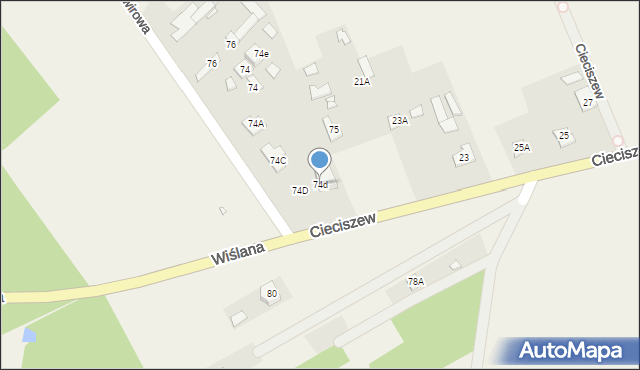 Cieciszew, Wiślana, 74d, mapa Cieciszew