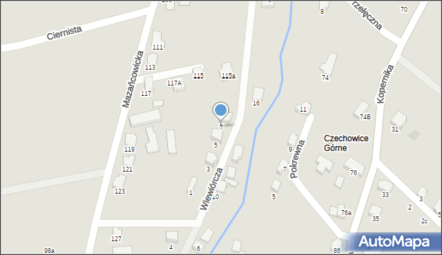 Czechowice-Dziedzice, Wiewiórcza, 7, mapa Czechowic-Dziedzic