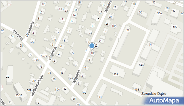 Częstochowa, Wilgotna, 10, mapa Częstochowy