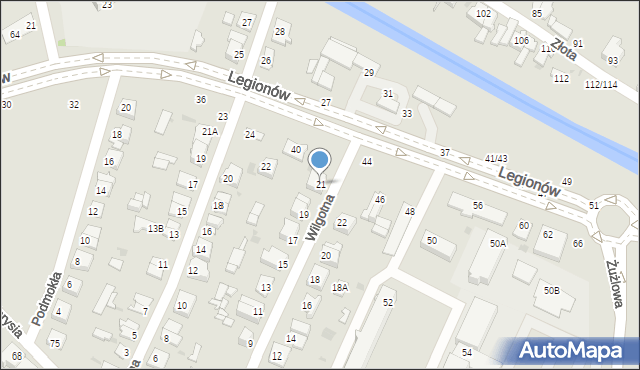 Częstochowa, Wilgotna, 21, mapa Częstochowy