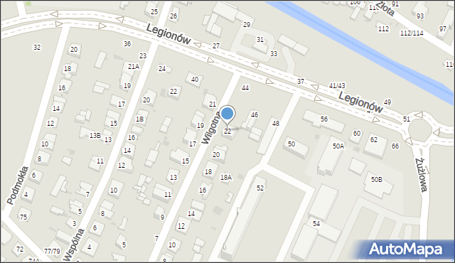 Częstochowa, Wilgotna, 22, mapa Częstochowy