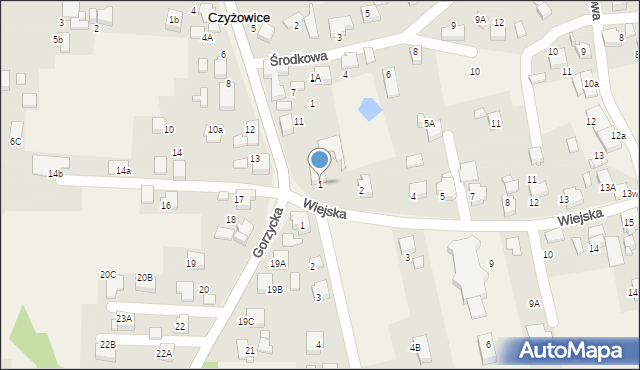 Czyżowice, Wiejska, 1, mapa Czyżowice