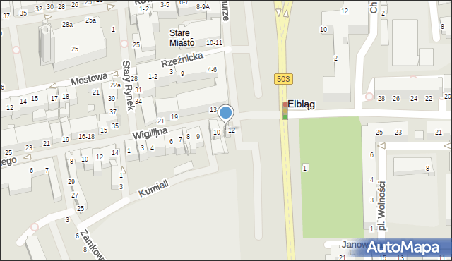 Elbląg, Wigilijna, 11, mapa Elbląga