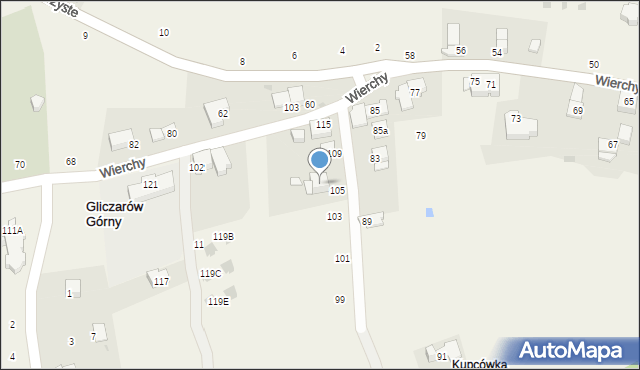 Gliczarów Górny, Wierchy, 107, mapa Gliczarów Górny