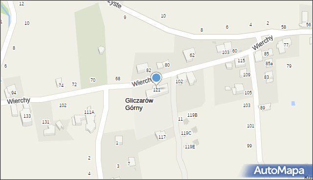 Gliczarów Górny, Wierchy, 121, mapa Gliczarów Górny