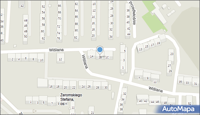 Gliwice, Wiślana, 1B, mapa Gliwic