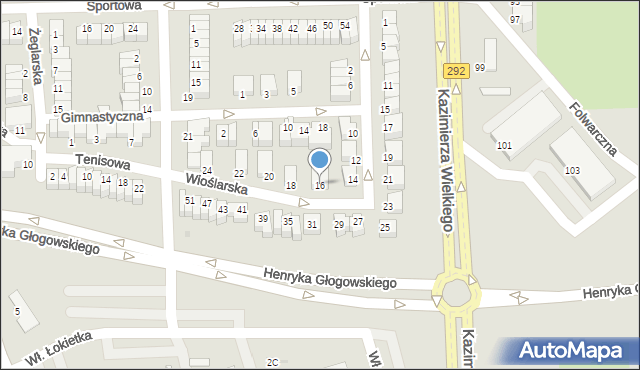 Głogów, Wioślarska, 16, mapa Głogów