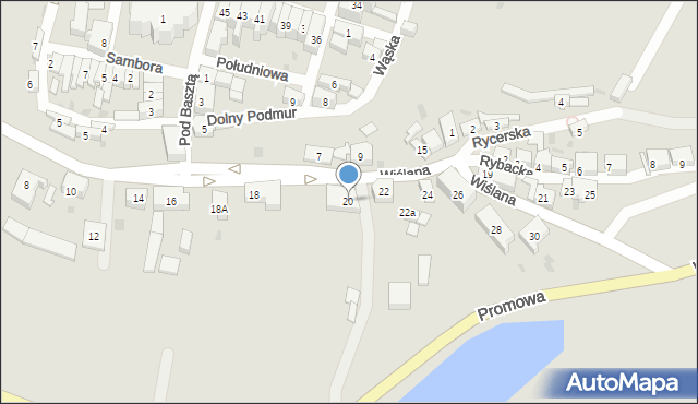 Gniew, Wiślana, 20, mapa Gniew