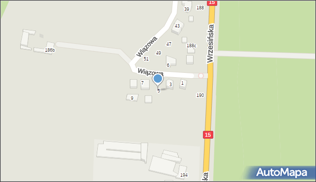 Gniezno, Wiązowa, 5, mapa Gniezna