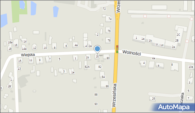 Gniezno, Wiejska, 1c, mapa Gniezna