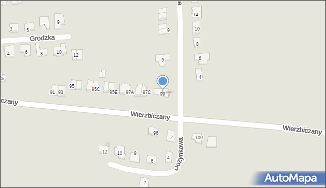 Gniezno, Wierzbiczany, 99, mapa Gniezna