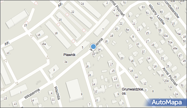 Gniezno, Wiosenna, 12, mapa Gniezna