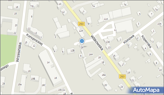 Gniezno, Witkowska, 14, mapa Gniezna