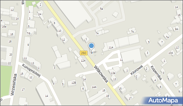 Gniezno, Witkowska, 9, mapa Gniezna