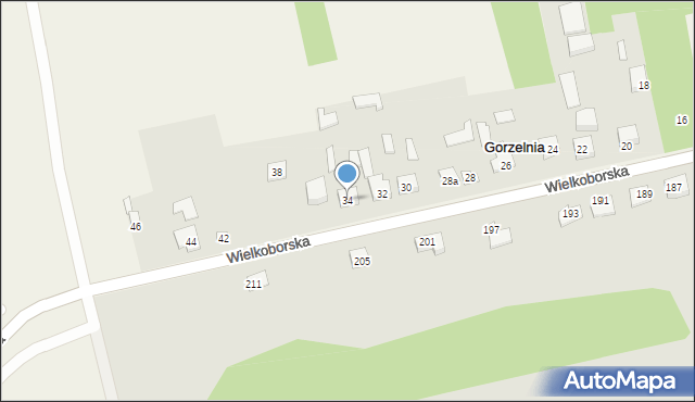 Gorzelnia, Wielkoborska, 34, mapa Gorzelnia