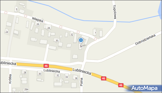 Gosławice, Wiejska, 34, mapa Gosławice