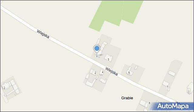 Grabie, Wiejska, 1, mapa Grabie