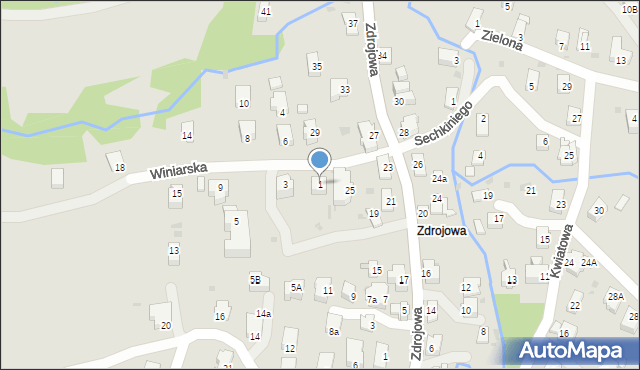 Iwonicz-Zdrój, Winiarska, 1, mapa Iwonicz-Zdrój