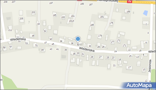 Jasień, Wiedeńska, 32, mapa Jasień